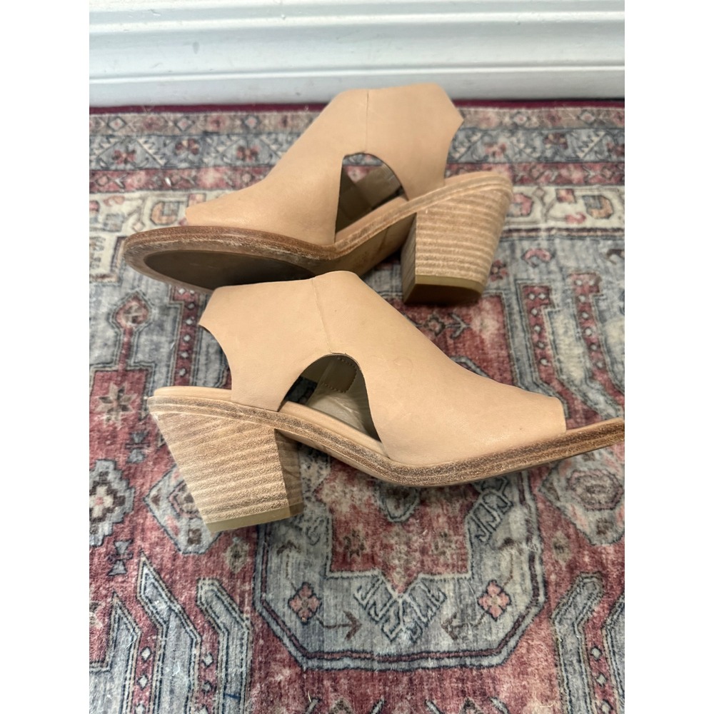 Eileen Fisher Tan Leather Block Heel Slingback Sandals Open Toe Nude 6.5 - Picture 5 of 7